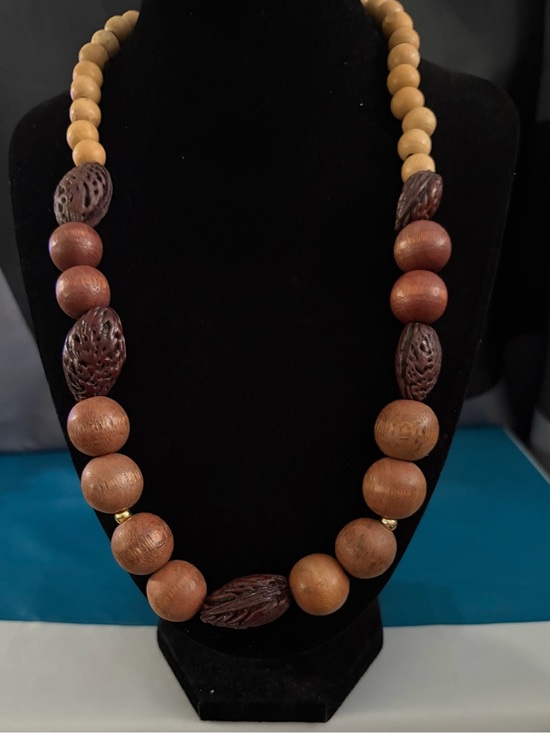 Jewelry - Handcrafted Brown Wooden Bead Necklace - Natural Brown